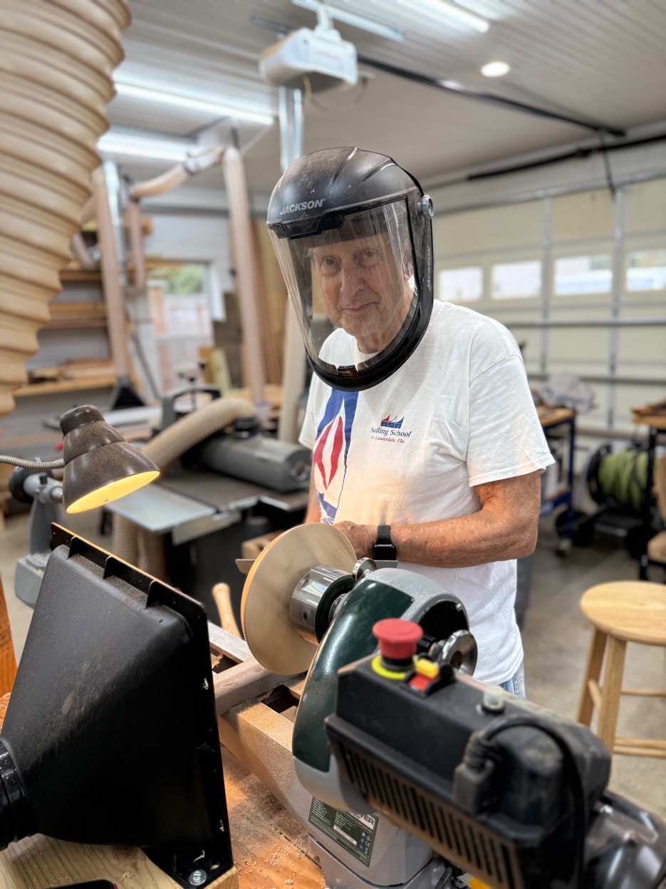 Kees Gispen at the lathe in his workshop